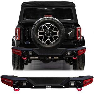 Vijay For 2021-2022 Ford Bronco Black Texture Steel Rear Bumper With LED Lights (For: 2021 Ford Bronco Big Bend)