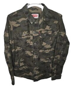 Levi's Men's Large Washed Cotton Military Utility Shirt Jacket Camo Zip & Button