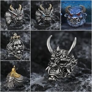 Retro Dragon Animal Adjustable Rings Men 925 Silver Filled Punk Party Jewelry