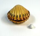 Porcelain Hinged Trinket Box Clam Shell With Pearl Ocean Sea