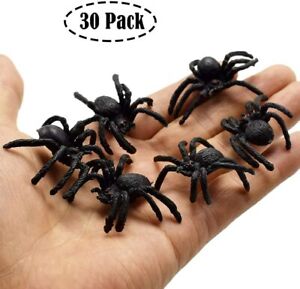 Black Spiders 30 Pack Small Size Realistic Plastic Prank Props Halloween Decor
