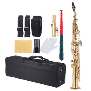 Brass Straight Soprano Saxophone Carve Pattern Bb B Flat Sax W/ Carry Case L7Z6