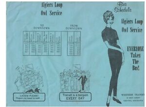 1960s-70s  Gretna Louisiana Bus Schedule & Map Algiers Loop Owl Service