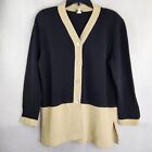 Vintage Helen HSU Cardigan Sweater Size L Black Tan Made in USA Button Front