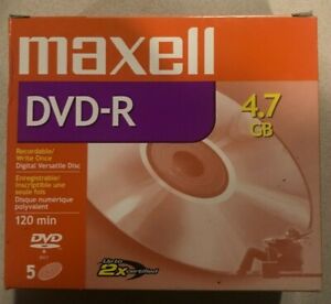 5 Pack Maxell DVD-R 4.7GB  Jewel Case Data Video Music