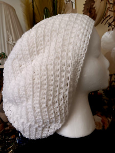 Handmade Crocheted Rasta Reggae Dreadlock Tam Beret Slouchy Solid White Hat
