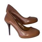 Zara Woman Brown Leather Braid Trim Stiletto Heels Pumps Size 39 (8)