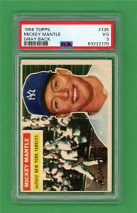 1956 Topps #135 Mickey Mantle * STRONG PSA VG 3 * New York Yankees baseball card