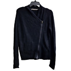 Athleta Stowe Moto Zip 100% Merino Wool Crop Cardigan Small Black Sweater 152693
