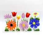 William McGrath Fused Glass Spring Summer Flowers Rectangle Tray 15x8 Signed