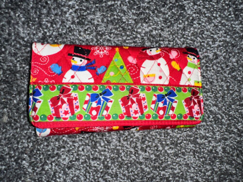 Holiday soft Quilted Cotton Snowman & Christmas Tree Print  Wallet