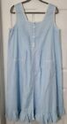 Womens Light Blue Cotton Nightgown Prairie Gown Lace Pocket Sleeveless Sz L