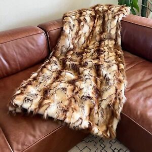Wooded River Luxury Faux Fur Cuddle Throw Blanket 56x70 Warm Brown Cream Plush