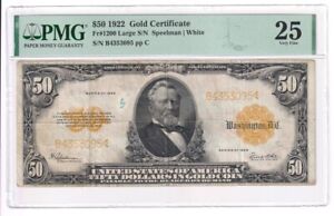 New Listing1922 $50 Gold Certificate Fr1200 PMG VF25/annotation Y00012301