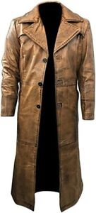 Brown Leather Trench Coat Men's Full Length Leather Duster Coat For Men Long