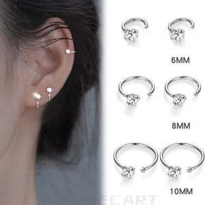 Elegant 999 Sterling Silver Hoop Earrings Zircon for Women Men Jewelry 6 8 10MM