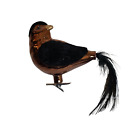 Glass Bird Clip-On Christmas Ornament - Copper Color & Black Flocking Feathers