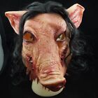 Halloween Chainsaw Scare Piggyback Mask with Hair Pig Head Spoof Horror Headgear