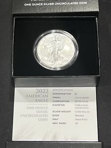 2022-W American Eagle 1 oz Silver Uncirculated OGP and COA- Box Kept