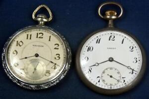F 50. WALTHAM 12’S 7J POCKET WATCH AND A LANCET 15J IN A .935 SILVER CASE.
