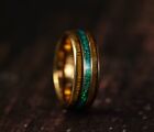 Rose Gold Tungsten Opal Wedding Ring Hawaiian Wood Inlay Men's Band in Box