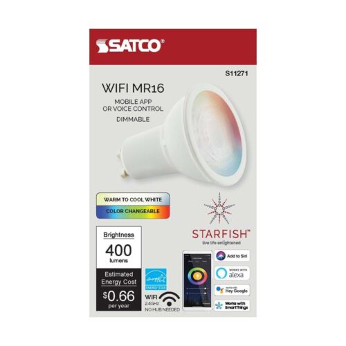 Satco S11271 - 5.5 Watt MR16 LED WIFI Bulb - RGBW & Tunable White- Starfish IOT