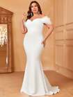 Elegant Plus Size Wedding Dress: Off Shoulder Tulle Mesh Detail, Mermaid Design