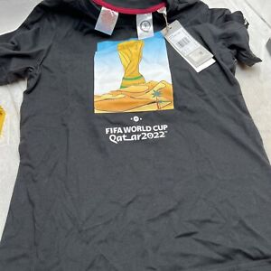 Adidas Mens Shirt Medium Black Fifa World Cup 2022 Qatar Trophy Tee Short Sleeve
