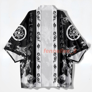 Asian Men Kimono Cardigan Jacket Coat Yukata Baggy Tops Japanese Haori Dragon