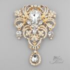 Gold Plated Clear Crystal Pendant Brooch Pin Wedding Dress Party Gift 09730