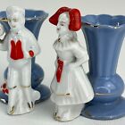 Vintage Miniature Vase Pair Japan 1950s Porcelain Posey Vase Figural Blue