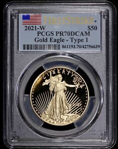 2021-W 1 oz Gold $50 Proof American Eagle PCGS PR 70 DCAM First Strike Type 1
