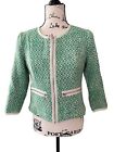 Cabi Women’s Size 2 Clover Tweed 3/4 Sleeve Zip Front Green Jacket Blazer