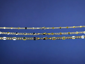 14K Yellow Gold 3mm-5mm Solid Mirror Pave Figaro Chain Bracelet Link All Sizes