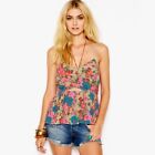 FREE PEOPLE Some Like It Hot Floral Tank Top Shirt Smocked Boho Festival Large