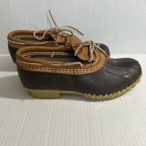 VTG LL Bean Boots Womens 8 W Brown Low Rubber Moc Leather Duck Shoes USA 175067