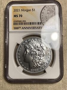 New Listing2021-P Morgan Silver Dollar $1 Philadelphia NGC MS70 100th Anniv Spot Free