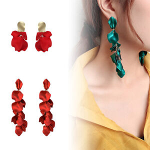 Pair Women Dangle Drop Earrings Rose Petal Long Tassel Earrings Jewelry Earrings