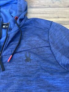 Men’s Spyder Active Full Zip Fleece Hoodie Blue XL Proweb Red Accents