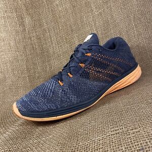 Nike Running Shoes Flyknit Lunar Gray Orange Blue Man Size 11.5  ￼