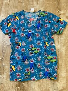 DR. SEUSS SCRUB TOP SHIRT BLUE RED ONE FISH TWO FISH SMALL
