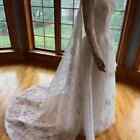 Vintage Ivory Lace Detachable Train Long Sleeve Bridal Gown Wedding Dress Size 8