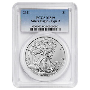 2021 $1 Type 2 American Silver Eagle PCGS MS69 Blue Label