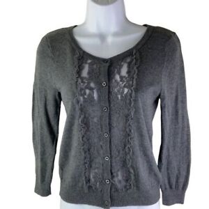 Forever 21 Lace Front Grey Scoop Neck Cropped Cardigan Grey Size M