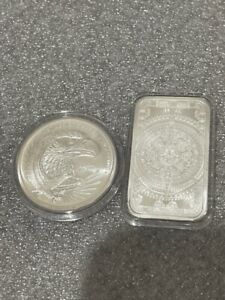 MIX LOT OF 2 X 1 oz Double Eagle IN GOD WE TRUST & AZTEC BAR .999 silver bullion