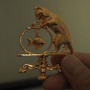 Antique Jewelry Cat Vintage Fishing Brooch Personality Vintage Brand Gold Plated