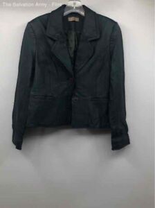 Womens Black Leather Long Sleeve Single Breasted Blazer Jacket Size Medium