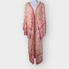 Pink Lily Womens Duster Kimono | Large | Maxi | Orange | Floral | Split Sleeves