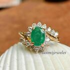 Real Emerald 3CT Oval Cut Swirl Cluster Engagement Ring 14K Yellow Gold Finish