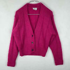 Vintage 80s 90s Bright Pink Mohair Blend Cable Knit Oversized Cardigan Large